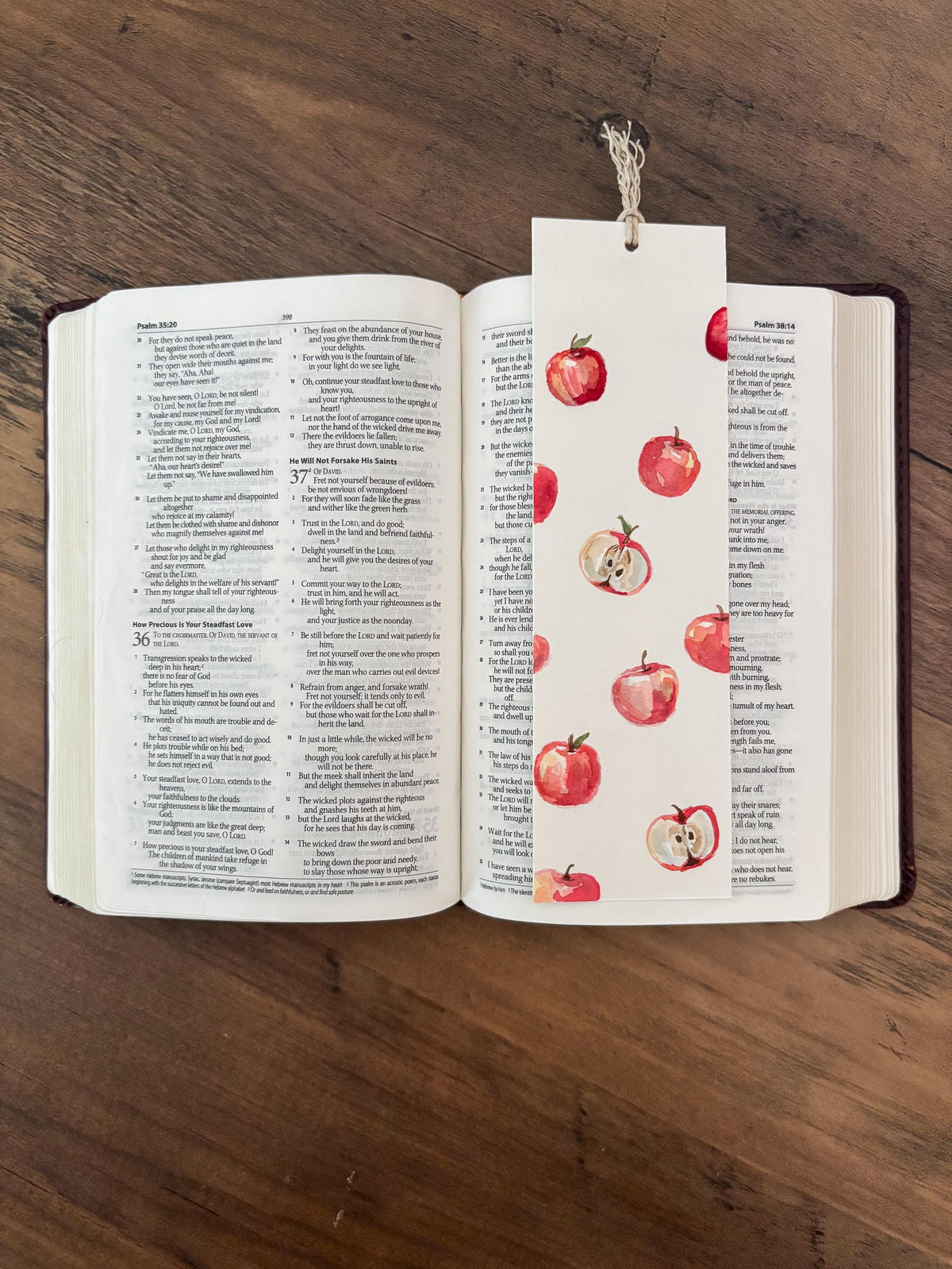 Hand-Painted Apple Watercolor Bookmark with Tassel