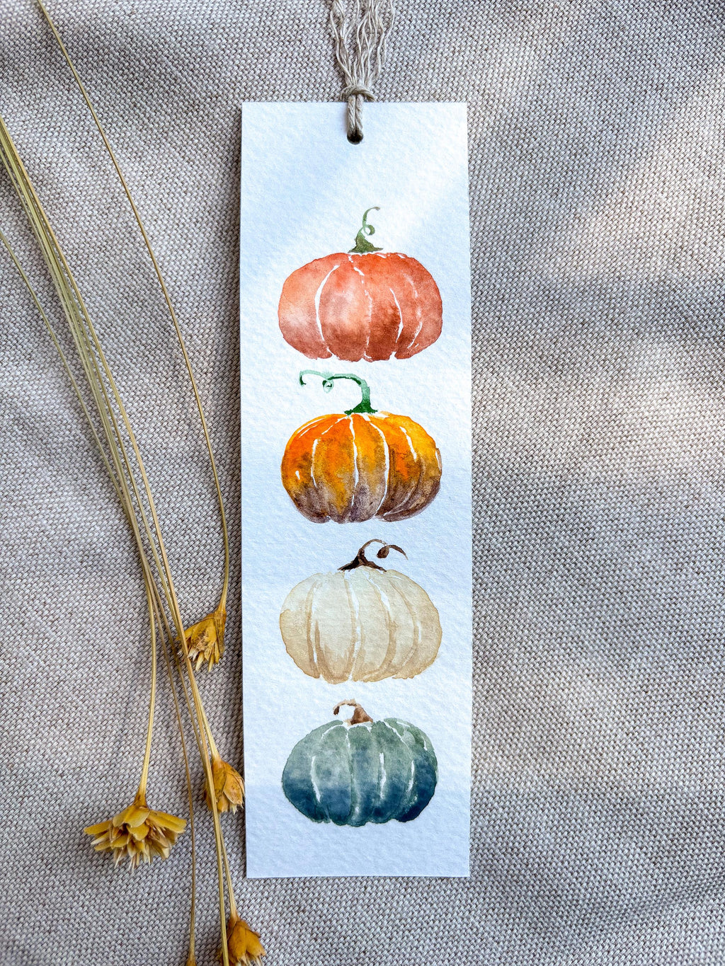 Hand-Painted Fall Pumpkins Watercolor Bookmark with Tassel
