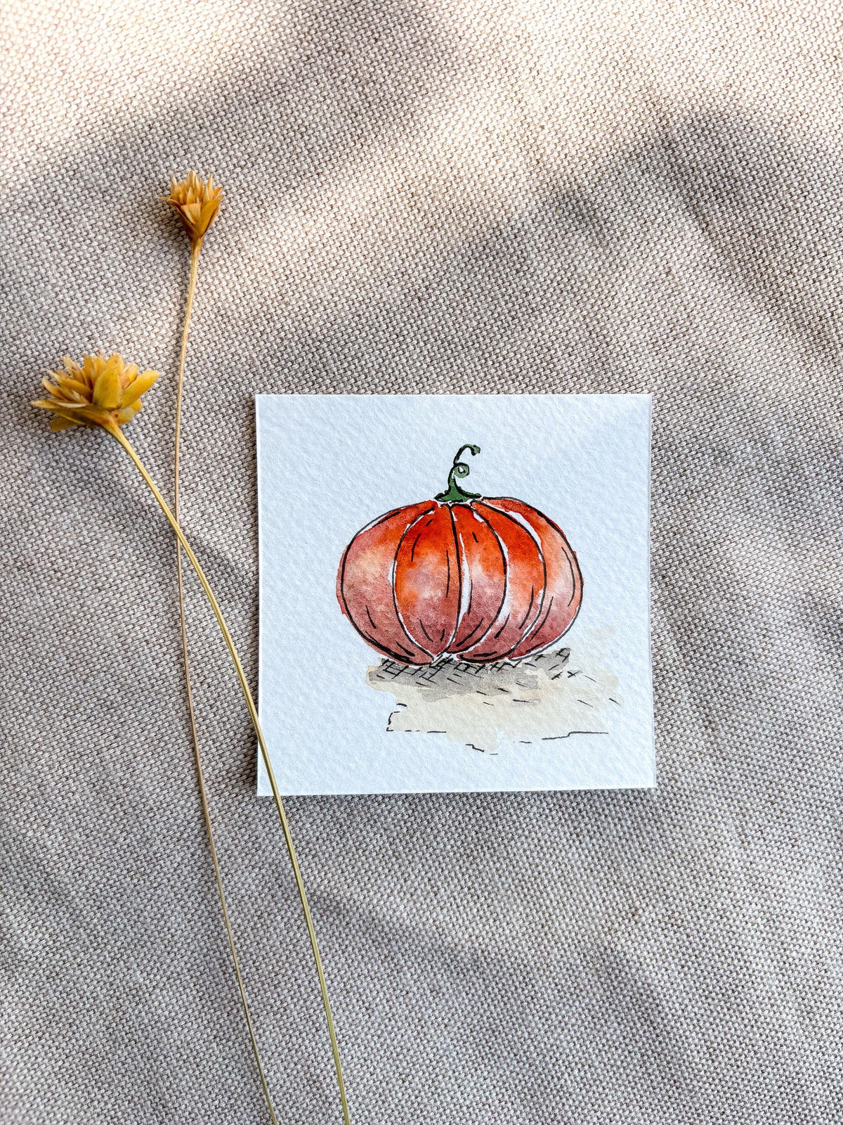 Miniature Watercolor Pumpkin Painting with Easel: Fall Decor