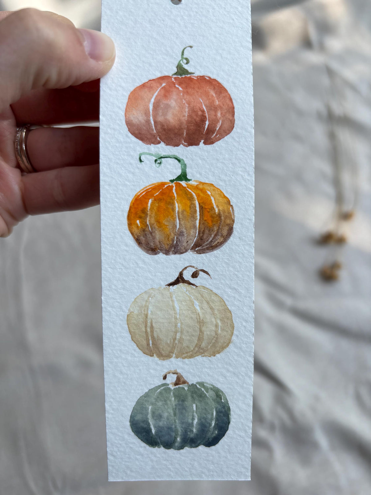 Hand-Painted Fall Pumpkins Watercolor Bookmark with Tassel