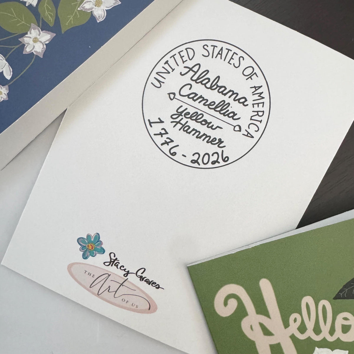 Alabama State Flower & Bird Greeting Card — Cozy Cottage · Camellia & Yellowhammer