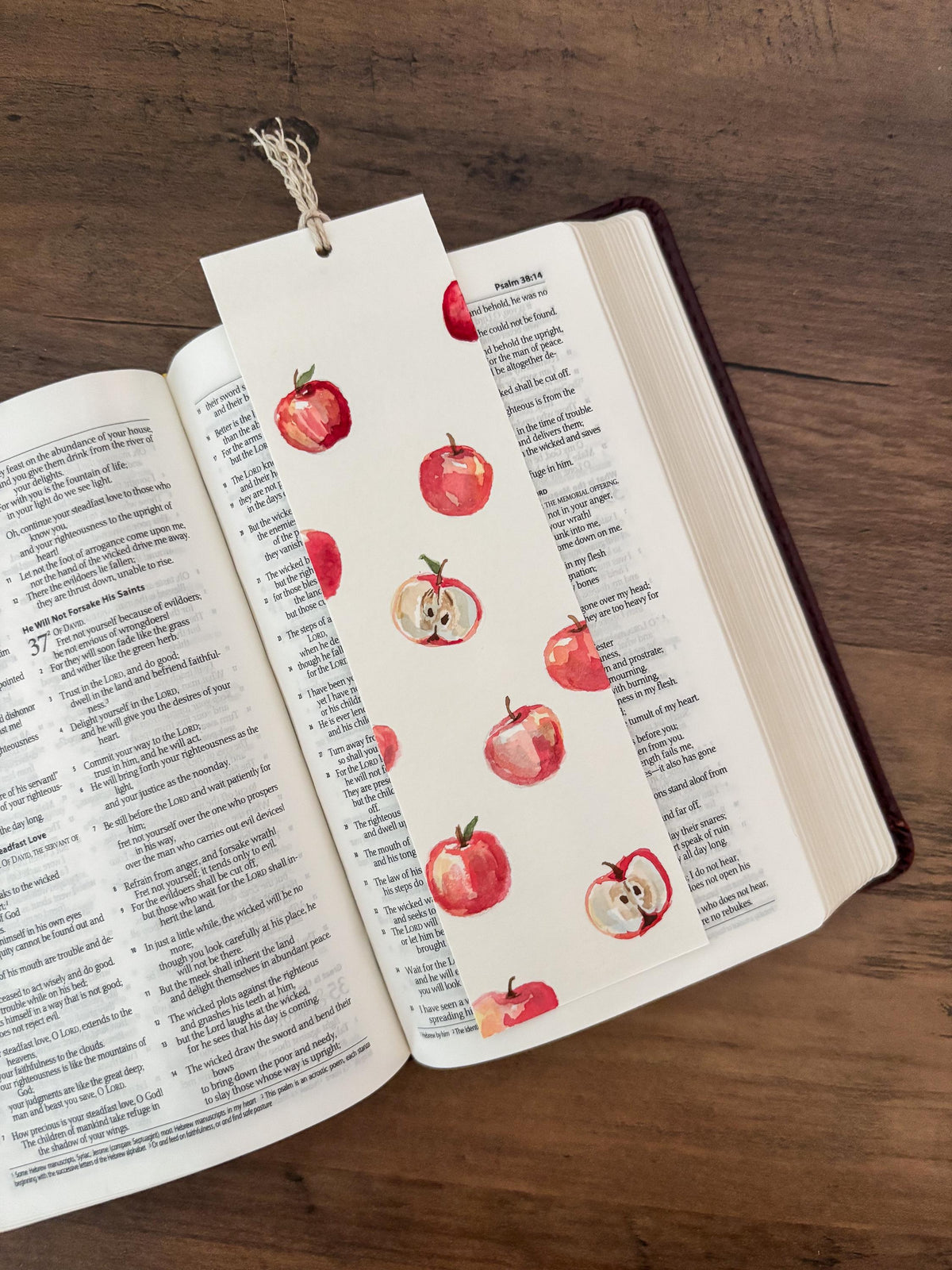 Hand-Painted Apple Watercolor Bookmark with Tassel