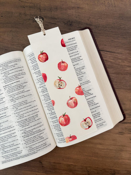 Hand-Painted Apple Watercolor Bookmark with Tassel