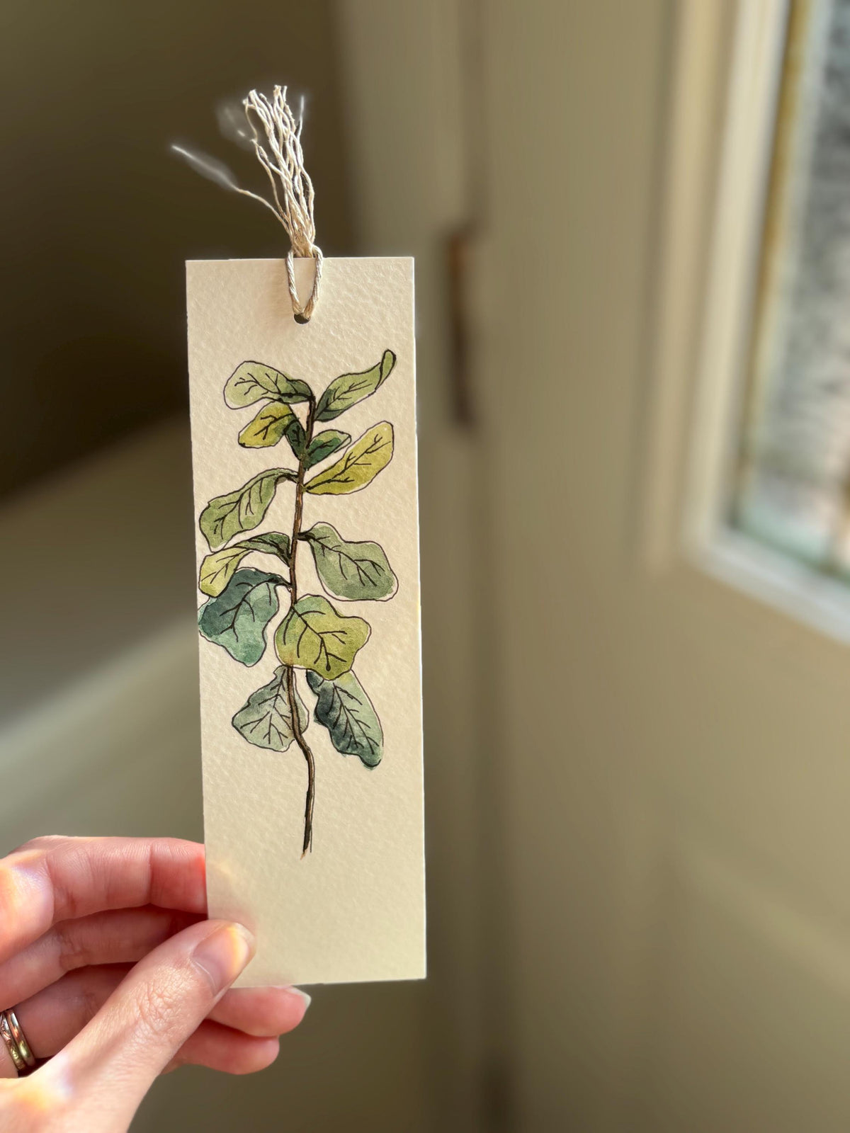 Hand-Painted Fiddle Leaf Watercolor Bookmark with Tassel