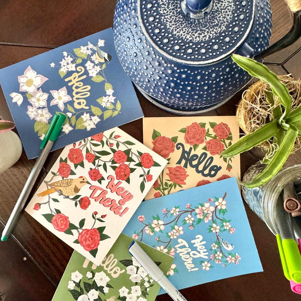 Alabama State Flower & Bird Greeting Card — Cozy Cottage · Camellia & Yellowhammer