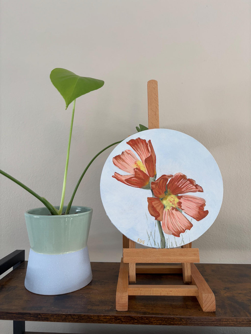 Original Orange Wildflowers Painting — Oil On Canvas (8" diameter circle)