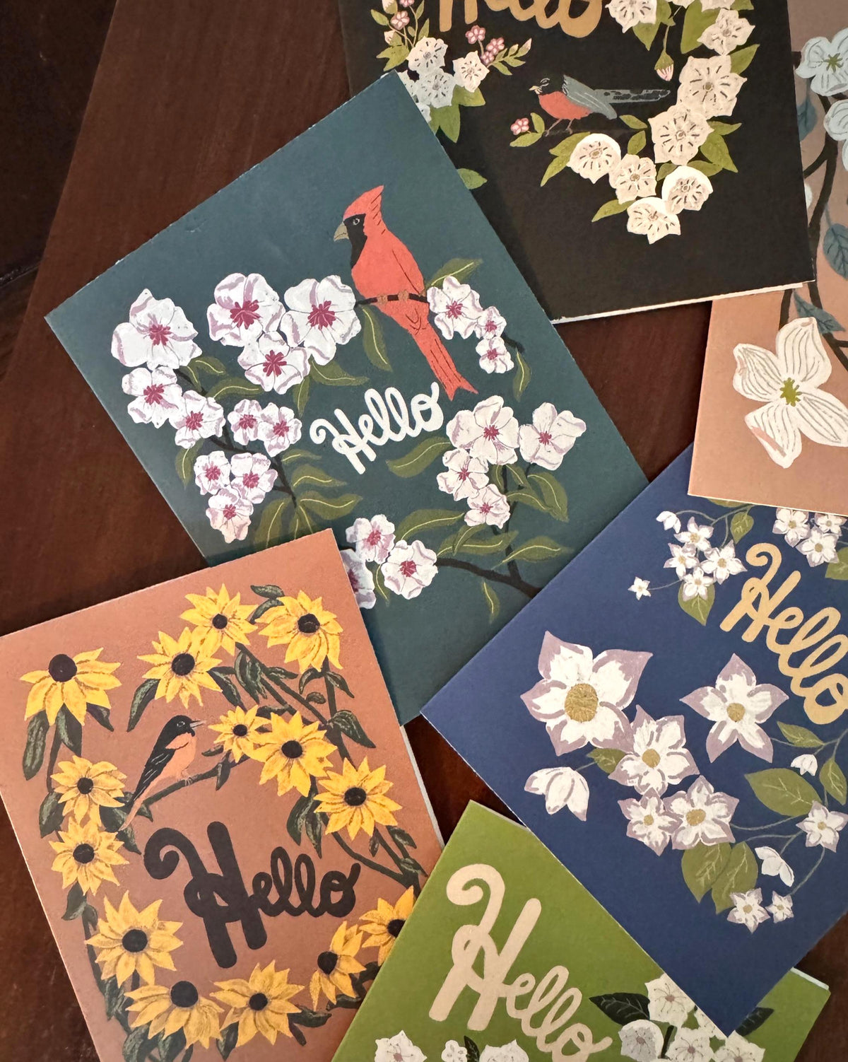 West Virginia State Flower & Bird Greeting Card — Cozy Cottage · Rhododendron & Northern Cardinal