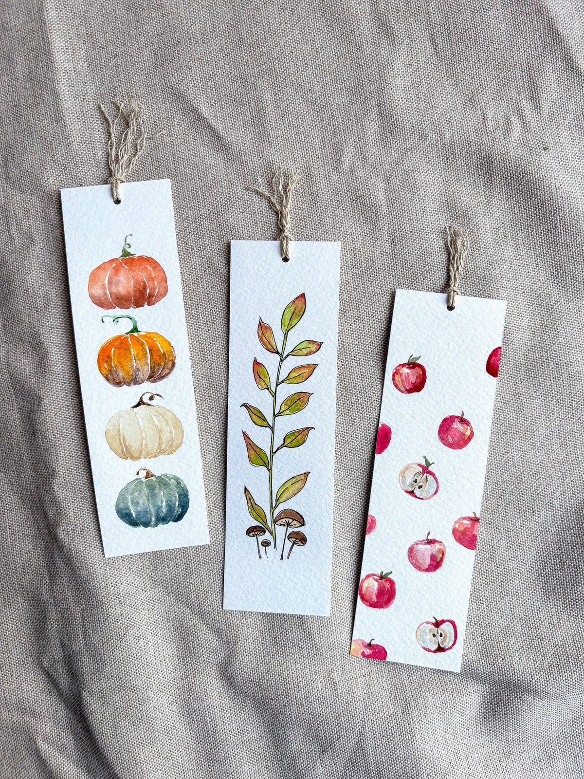 Hand-Painted Fall Pumpkins Watercolor Bookmark with Tassel