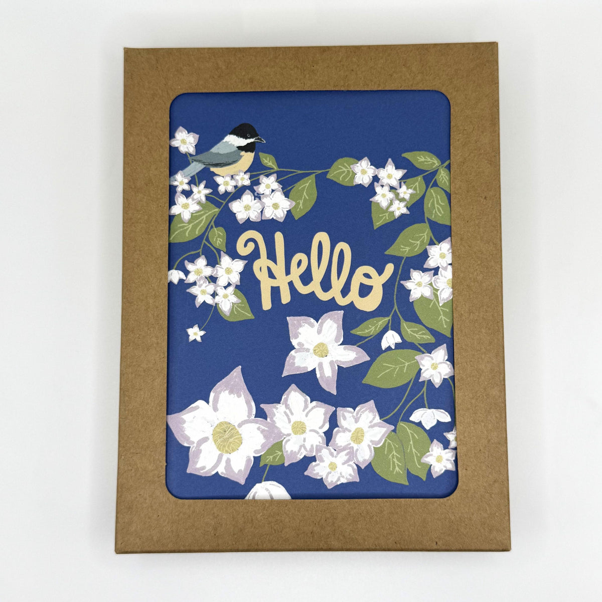 Massachusetts State Flower & Bird Greeting Card — Grandma Cottage · Mayflower & Black-Capped Chickadee