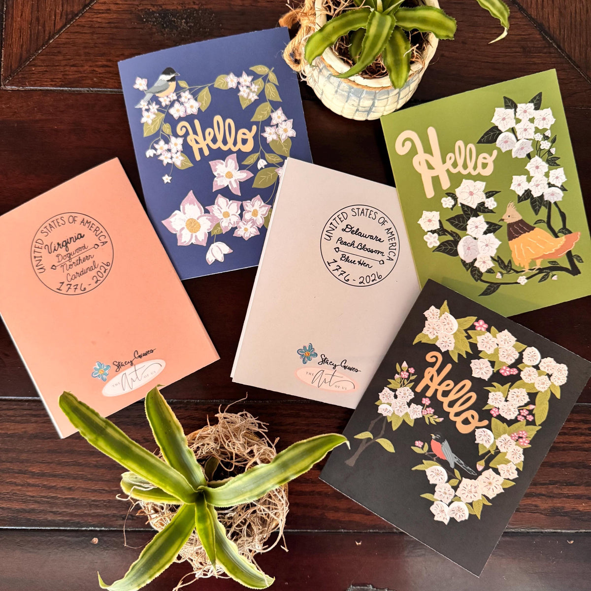 Massachusetts State Flower & Bird Greeting Card — Grandma Cottage · Mayflower & Black-Capped Chickadee