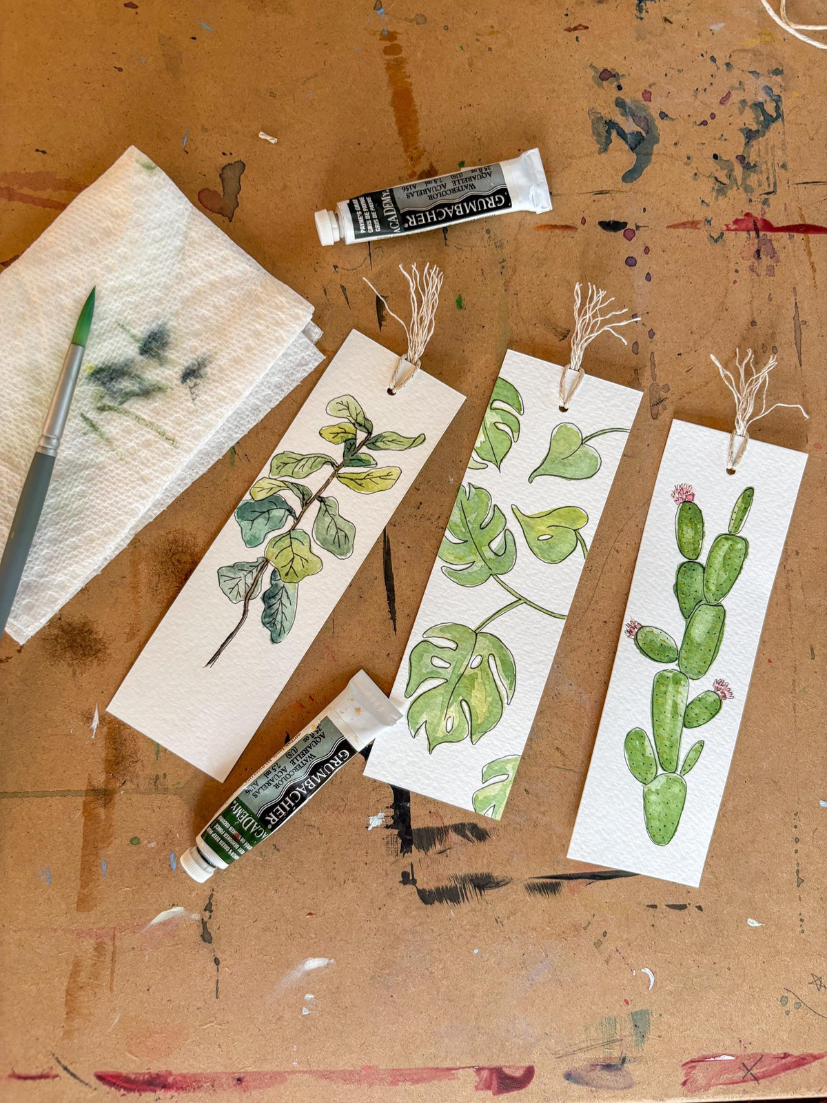 Hand-Painted Botanical House Plant Watercolor Bookmarks — Set of 3
