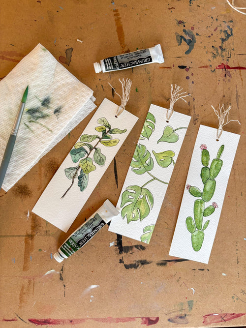 Hand-Painted Botanical House Plant Watercolor Bookmarks — Set of 3