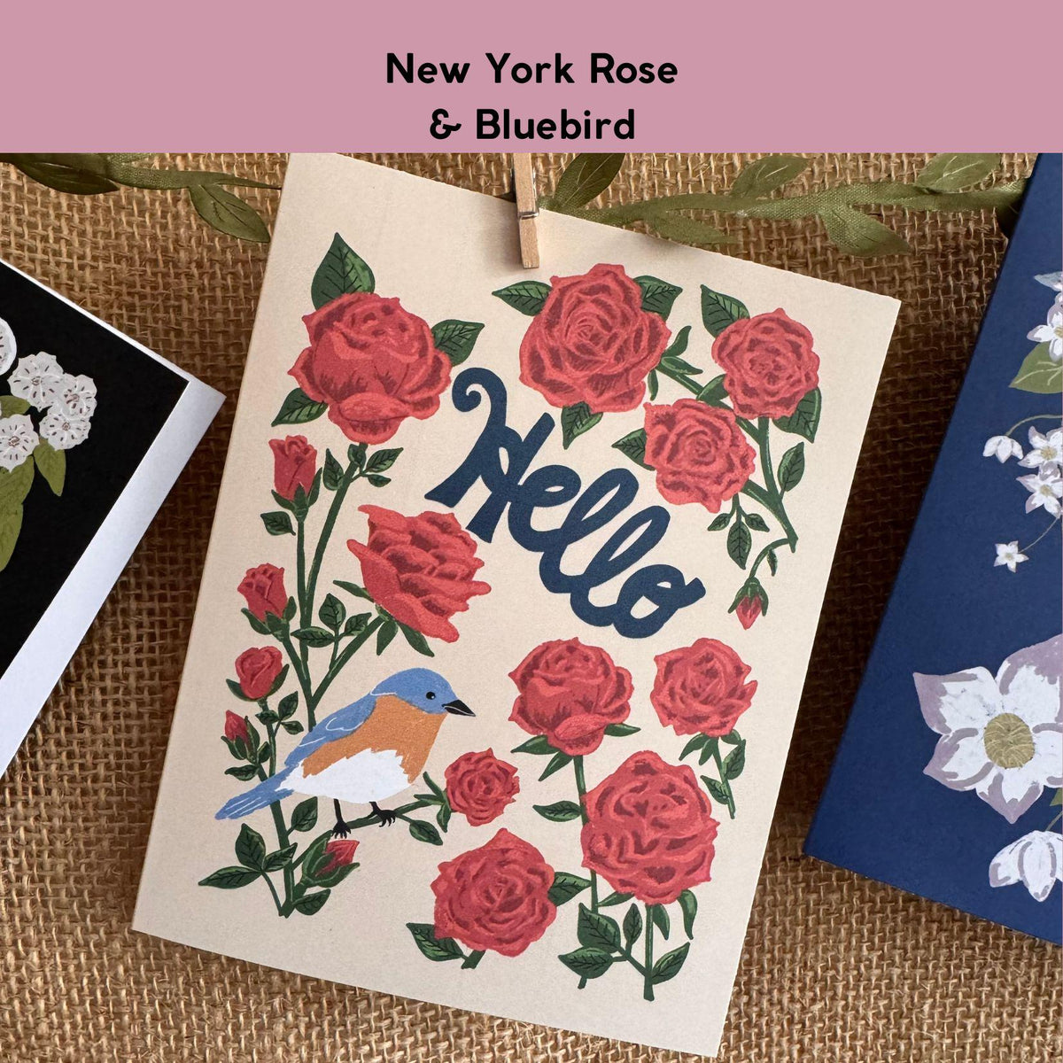 New York State Flower & Bird Greeting Card — Classic · Rose & Eastern Bluebird