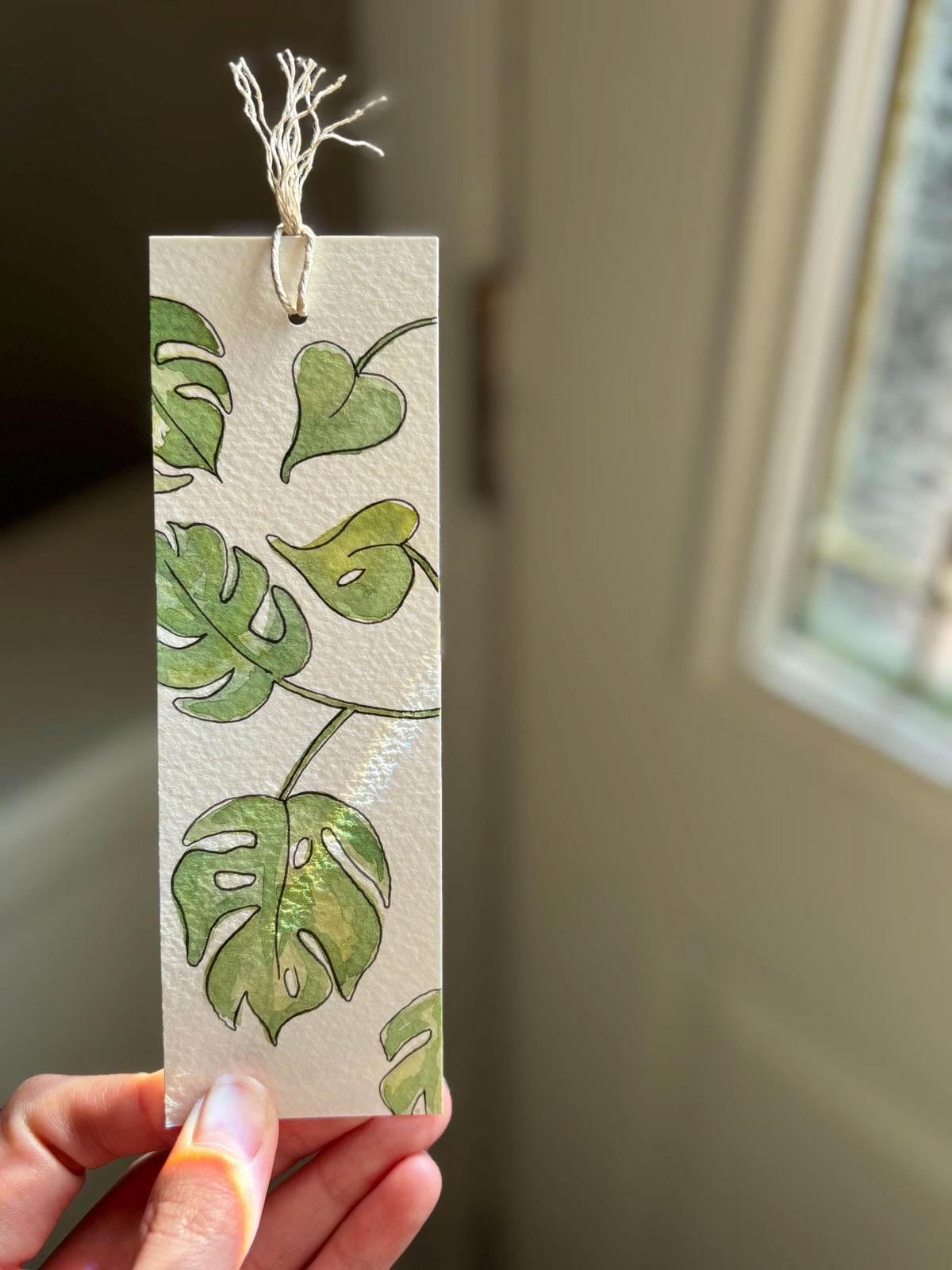 Hand-Painted Monstera Watercolor Bookmark with Tassel