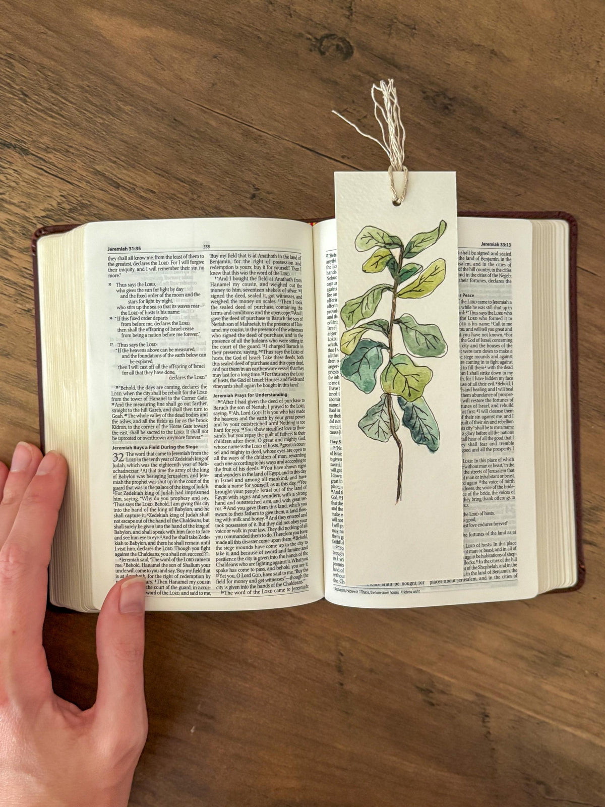 Hand-Painted Fiddle Leaf Watercolor Bookmark with Tassel