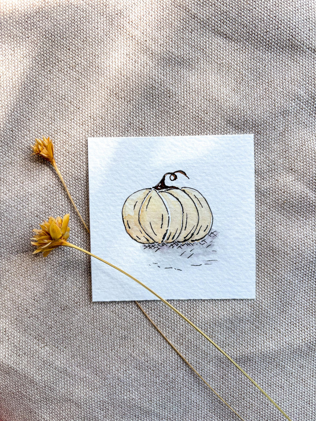 Miniature Watercolor Pumpkin Painting with Easel — Fall Decor