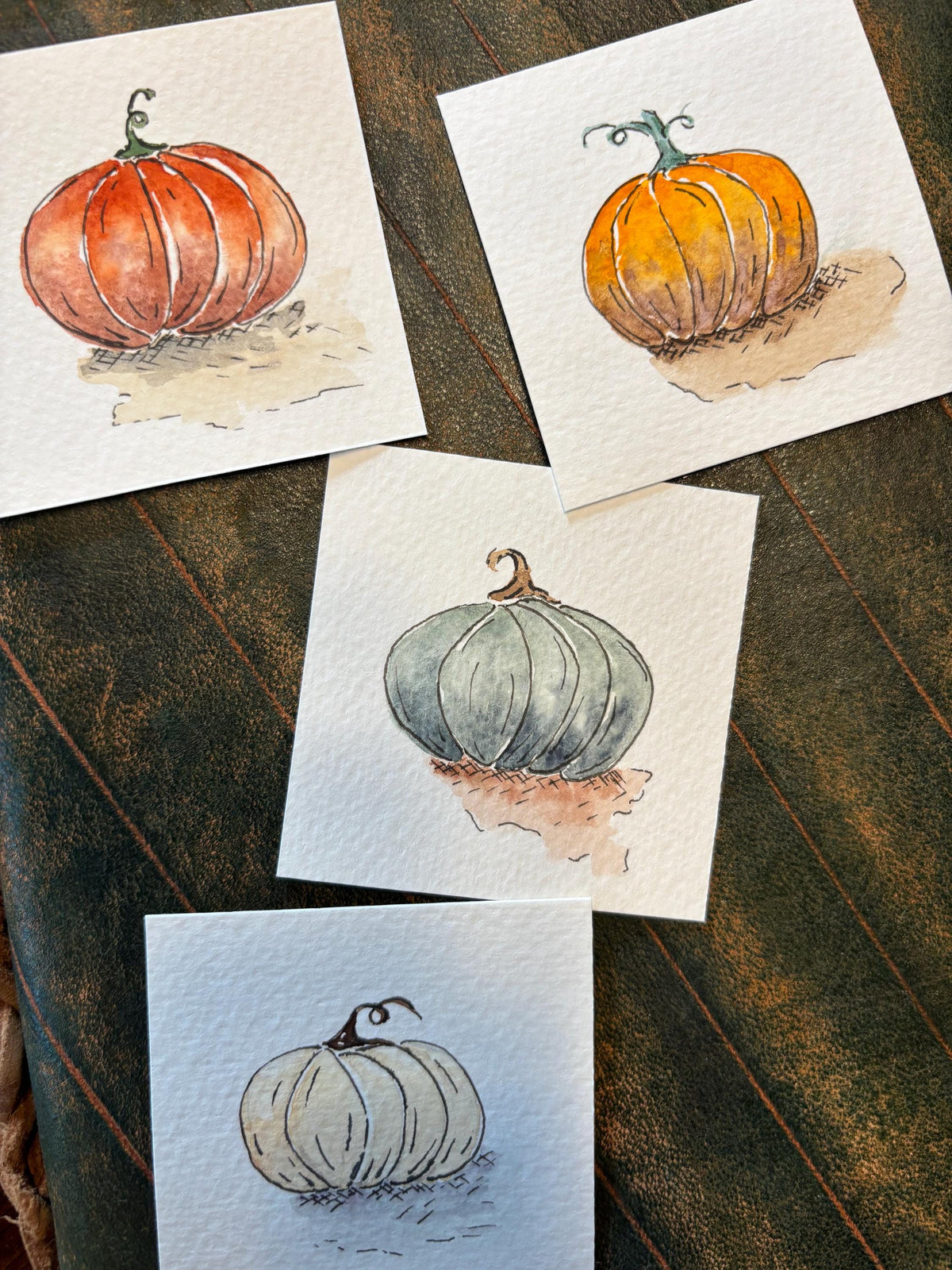 Miniature Watercolor Pumpkin Painting with Easel — Fall Decor