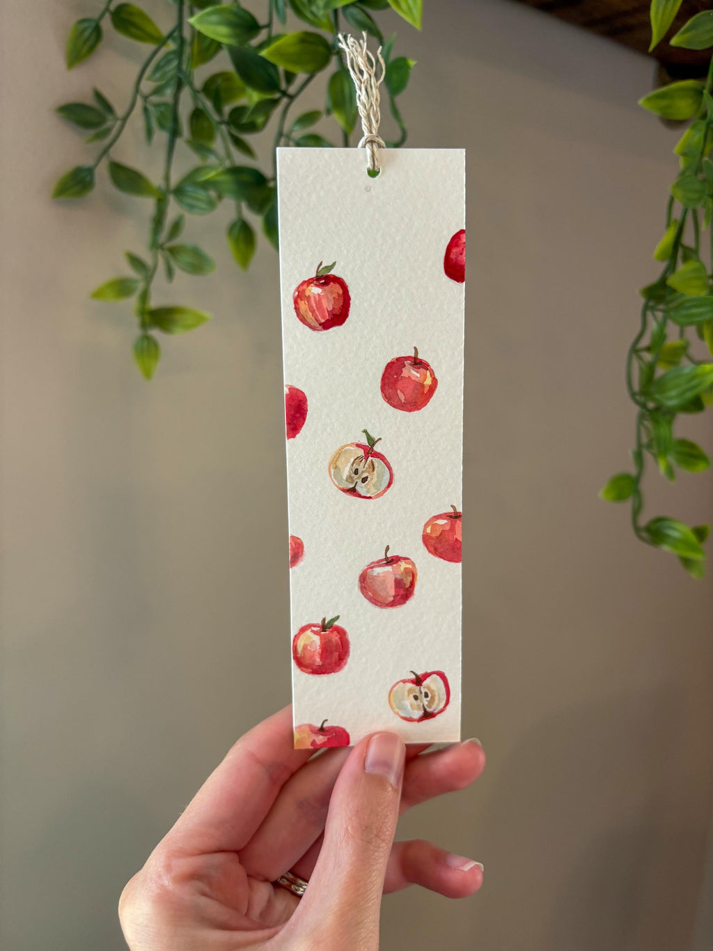 Hand-Painted Apple Watercolor Bookmark with Tassel