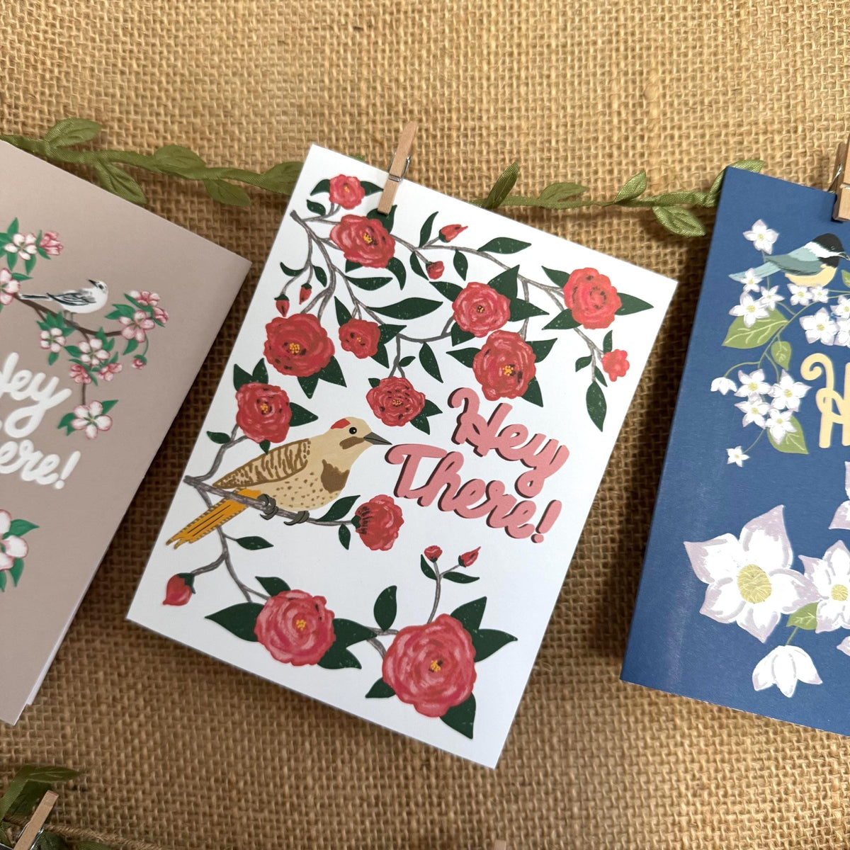 Alabama State Flower & Bird Greeting Card — Cozy Cottage · Camellia & Yellowhammer