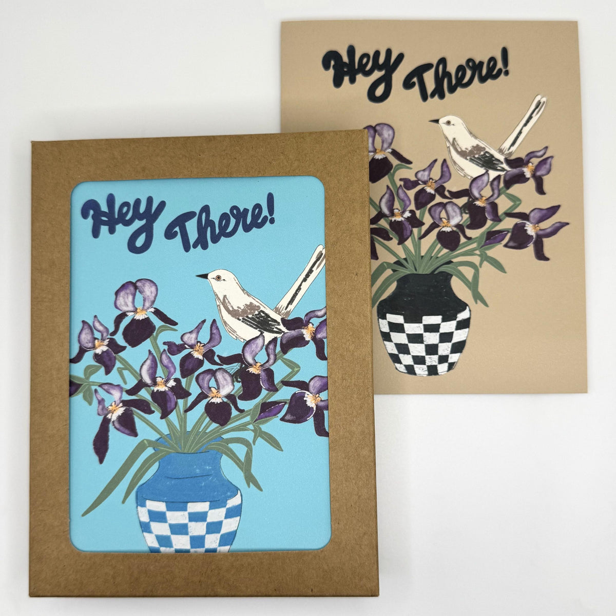 Tennessee State Flower & Bird Greeting Card — Folk Art · Iris & Mockingbird