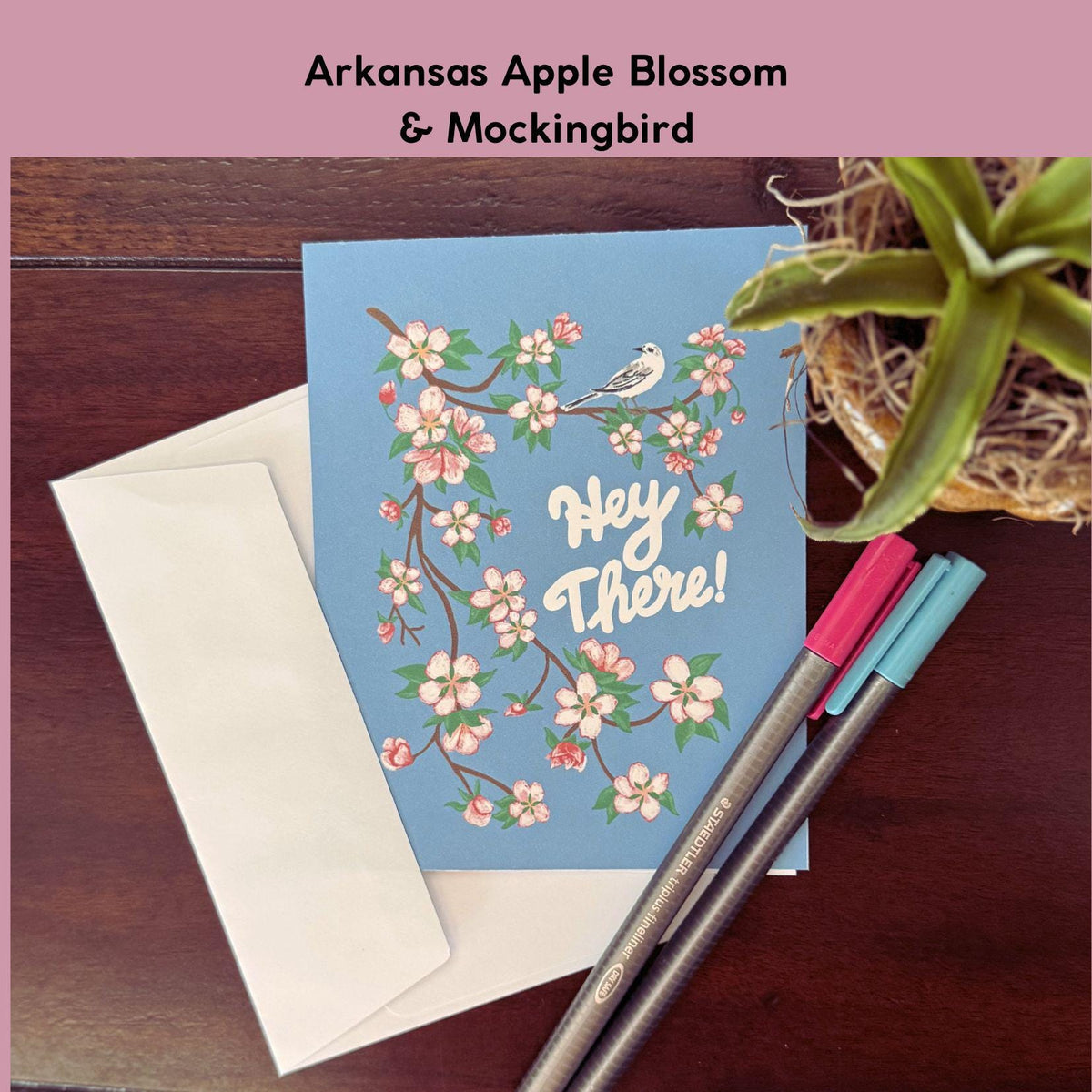 Arkansas State Flower & Bird Greeting Cards — Apple Blossom & Mockingbird
