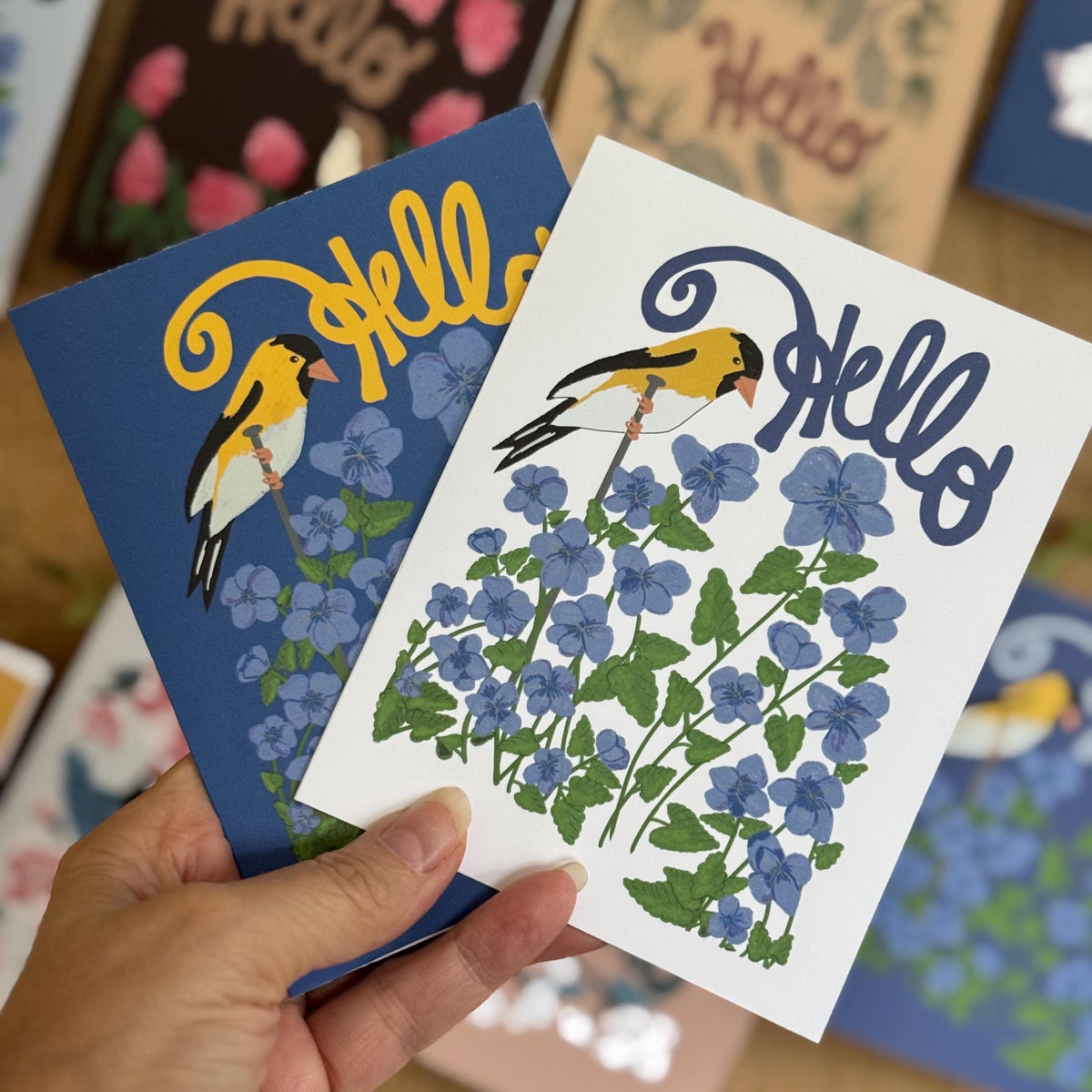 New Jersey Violet and Goldfinch Blank Greeting Cards