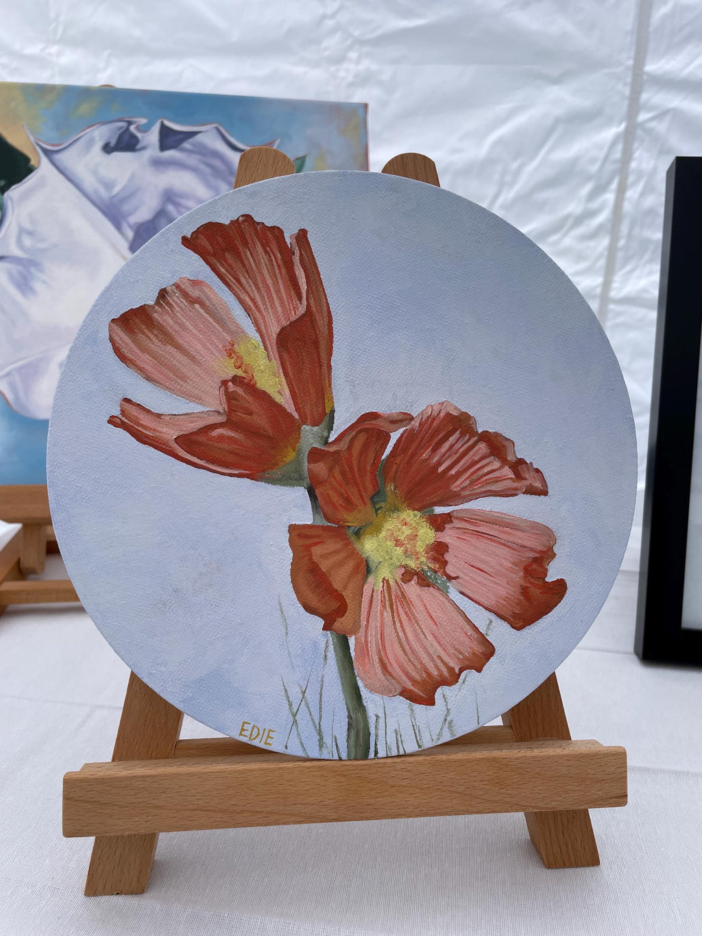 Original Orange Wildflowers Painting — Oil On Canvas (8" diameter circle)